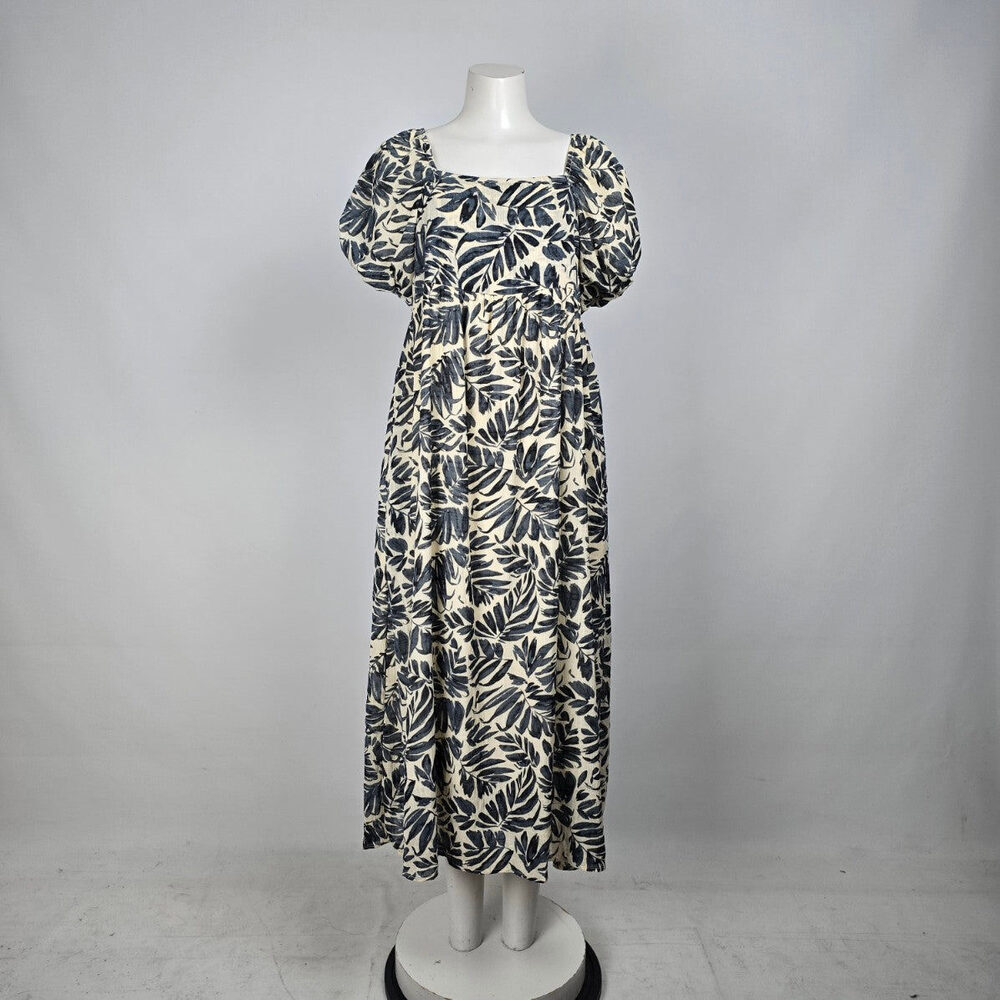Hayden Grey Floral Empire Waist Puff Sleeve Midi Dress Size L